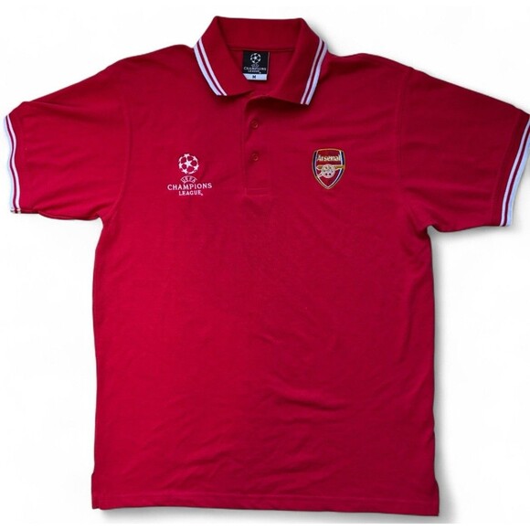 Arsenal FC Futbol UEFA Polo Shirt Men Medium Red Soccer Premier League Logo - Picture 1 of 9